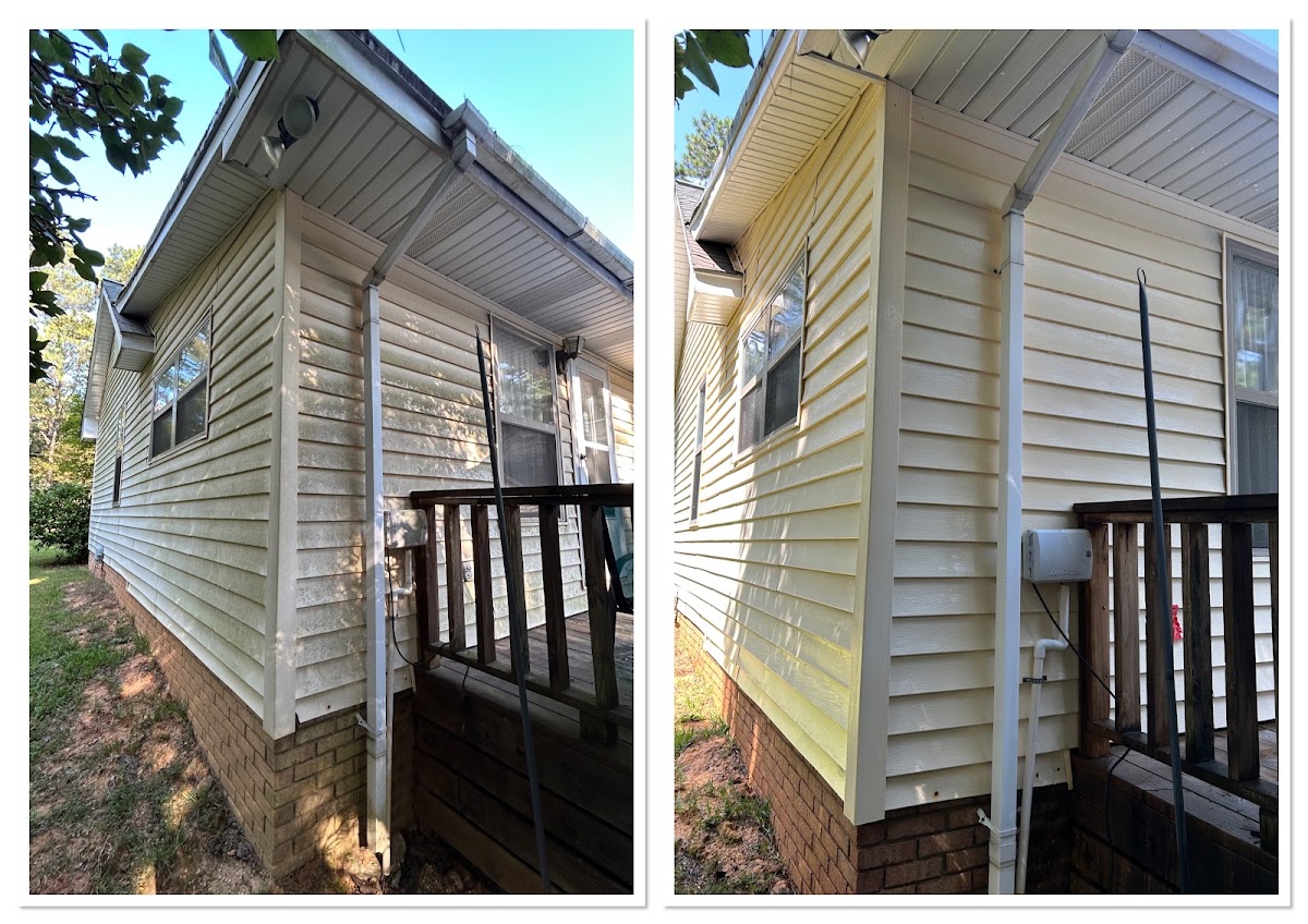 Vinyl siding and deck before and after a soft wash