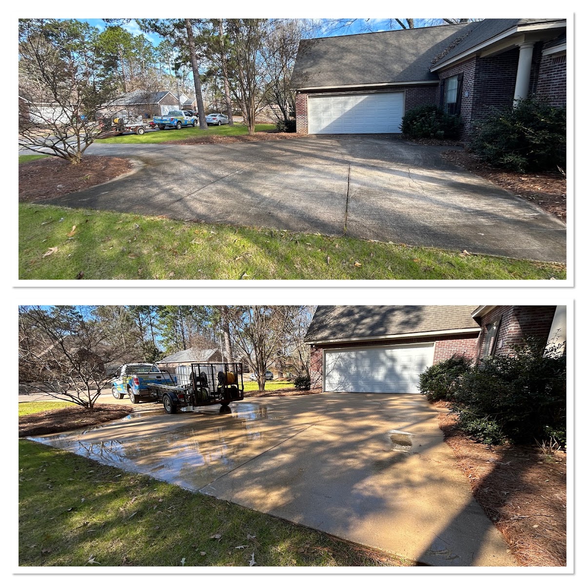 Driveway before and after concrete washing